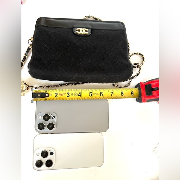 ๐ฏ CC Black Cotton Leather Clutch on Chain w/ auth cert - Picture 10 of 13